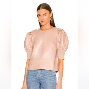 NWT Saylor Andie Top, Rose Quartz, Size Medium, Leather Puff Sleeve, Brand New!